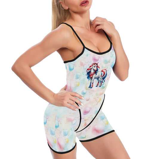 Unicorn on Bubbles, Polyester Spandex Yoga Exercise Jumpsuit
