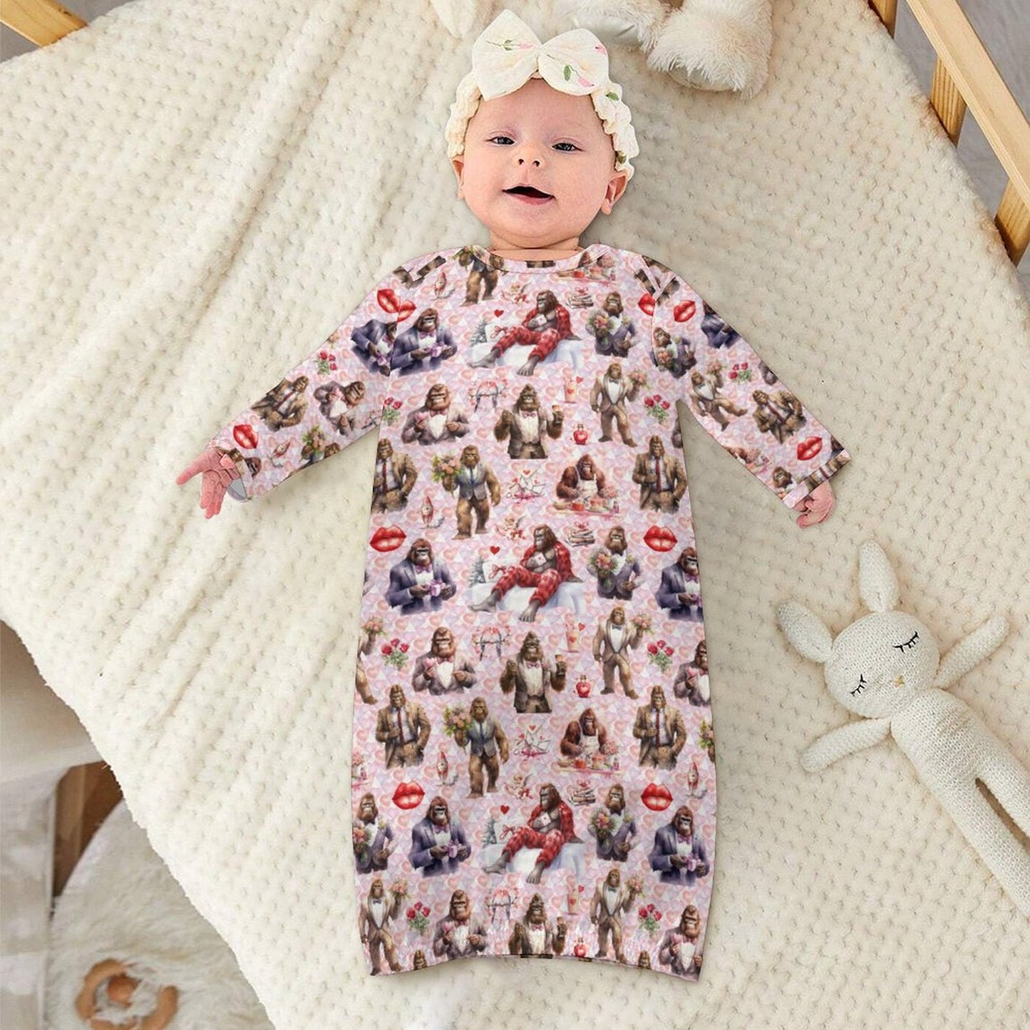 16 Bigfoot / Sasquatch Designs, Baby Long Sleeve Faux Cotton Sleeper Gown