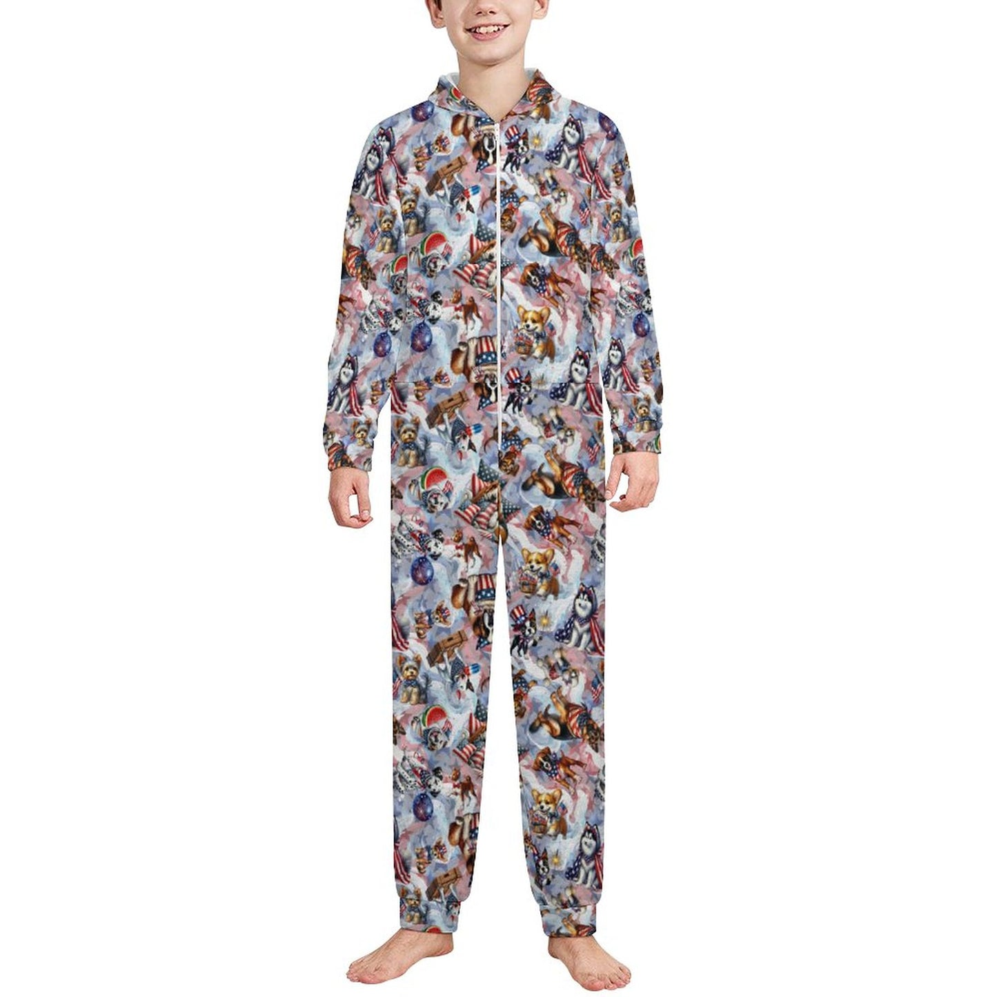 8 Patriot Designs, Youth Flannel Footless Zip up Pajama Jumpsuit