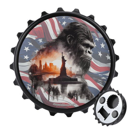 Patriot Bigfoot Sasquatch, 3” Magnetic Can Opener / Coaster / Fridge Decor