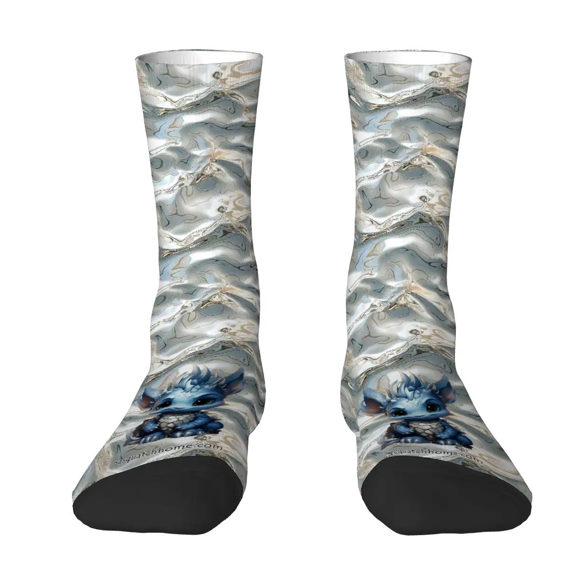 Baby Dragon on Silver, Polyester Crew Socks
