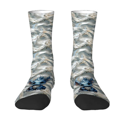 Baby Dragon on Silver, Polyester Crew Socks