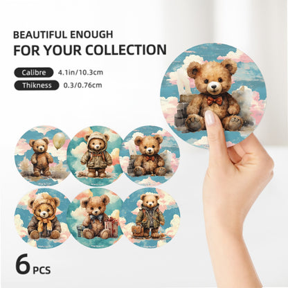 Teddy Bear Theme, 6 Ceramic Coasters w metal stand