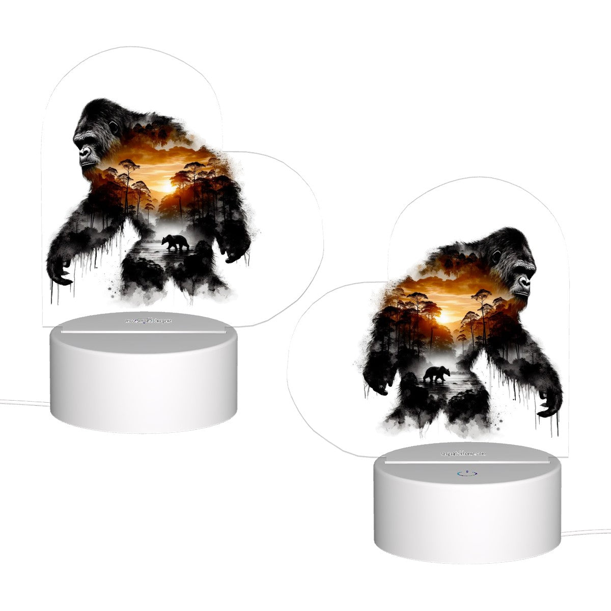 Sunrise Bigfoot Sasquatch Heart Shaped Acrylic Night Light, gift, decor