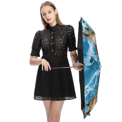 Dancing Beach Sasquatch Manual Triple Folding Umbrella with Pattern Outside ZYS02-8K