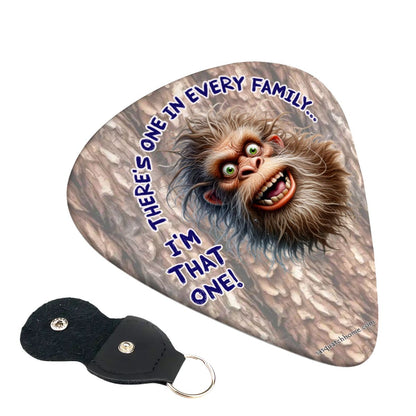 6 Guitar Picks with Keychain Snap Pick Wallet- Sasquatch Bigfoot "There's on in.."  – 3 Thicknesses