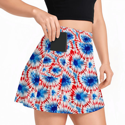 9 Tie Dye Designs, Women’s Milk Silk Sports Skorts with Pockets