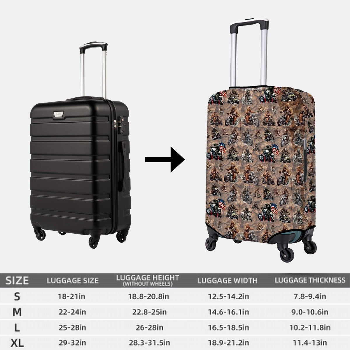 Biker Sasquatch Bigfoot Polyester Luggage Cover / Protector (With Belt)