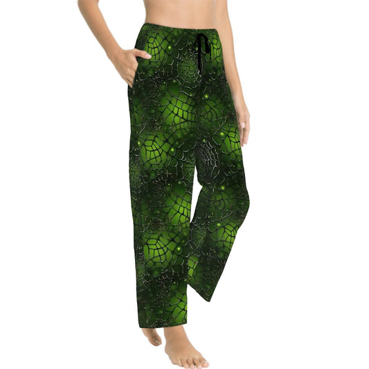 Green spider webs,  Women’s Pajama Pants with Pockets