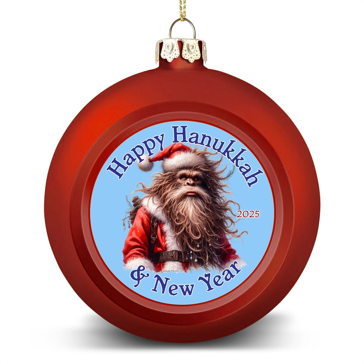 Bigfoot Sasquatch Santa, "Happy Hanukkah.." Christmas Ball Ornaments