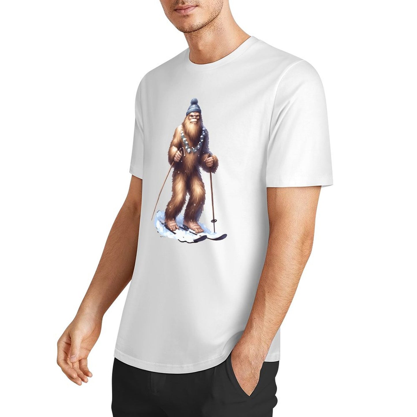Bigfoot - Sasquatch Snow Skiing Short Sleeve Cotton T-Shirt