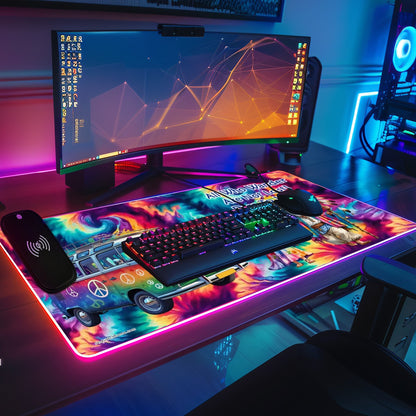 Old Hippie Couple, Wireless Charging Gaming Mouse Pads / Mat With Lights - 2 Sizes