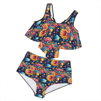 12 Galaxy / Outer Space Designs, Plus Size Ruffle Two Piece Swimsuit Customized Services