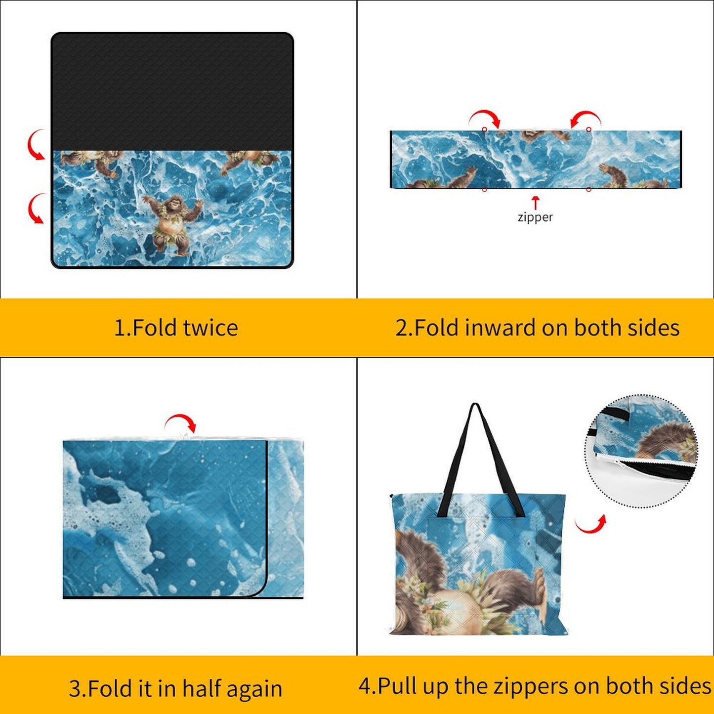 Hula Beach Sasquatch Zipper Foldable Picnic Mat- 79"x79"/200x200cm