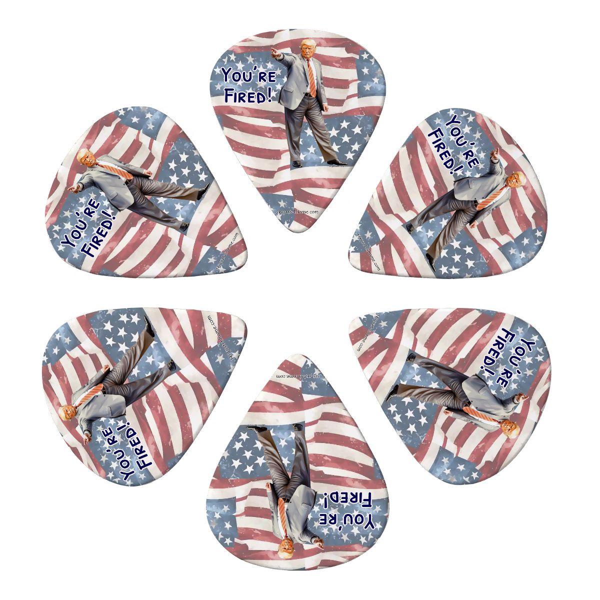 6 Guitar Picks with Keychain Snap Case- Donald Trump, "You're fired"  – 3 Thicknesses