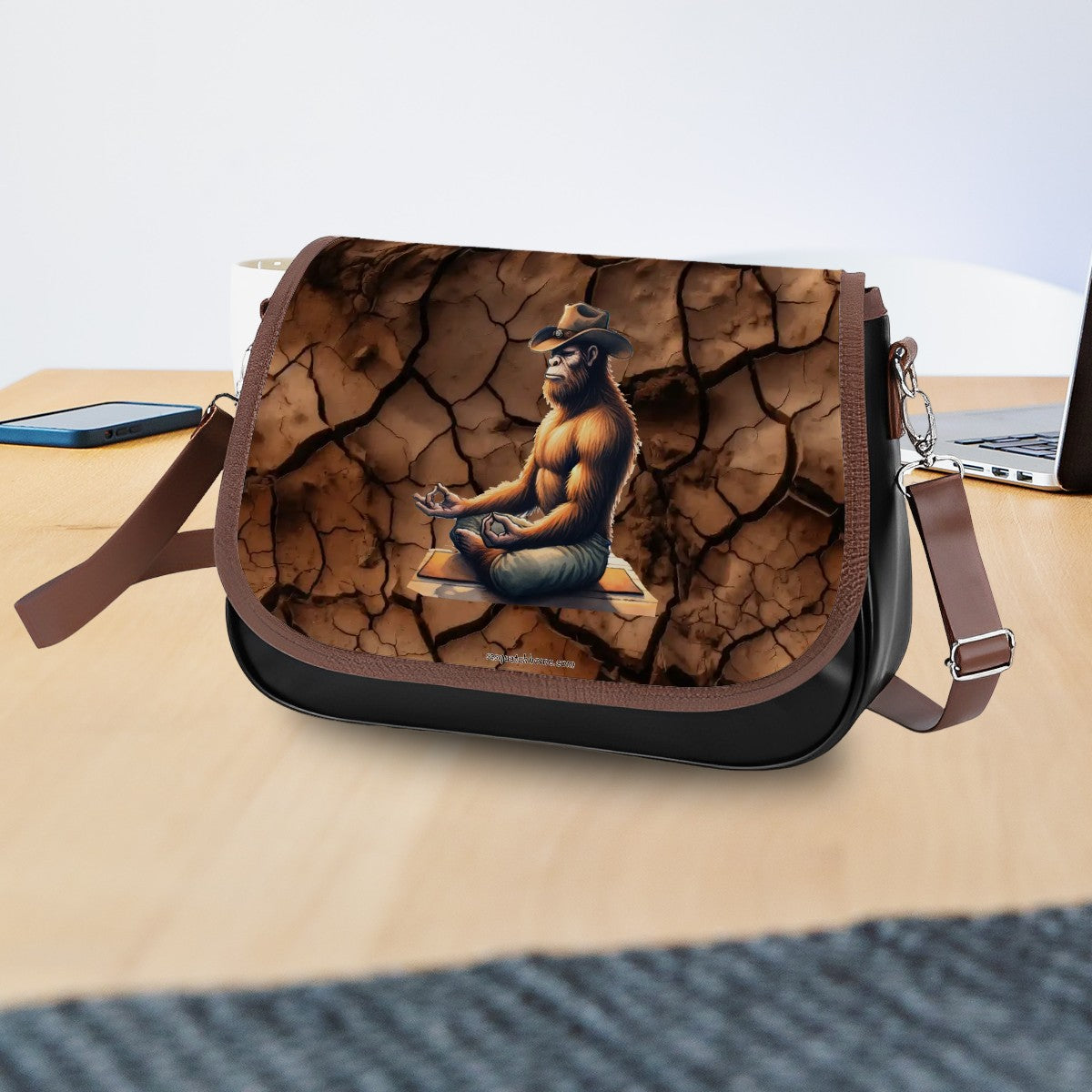 Cowboy Bigfoot Yoga, Leather Shoulder Bag / Purse