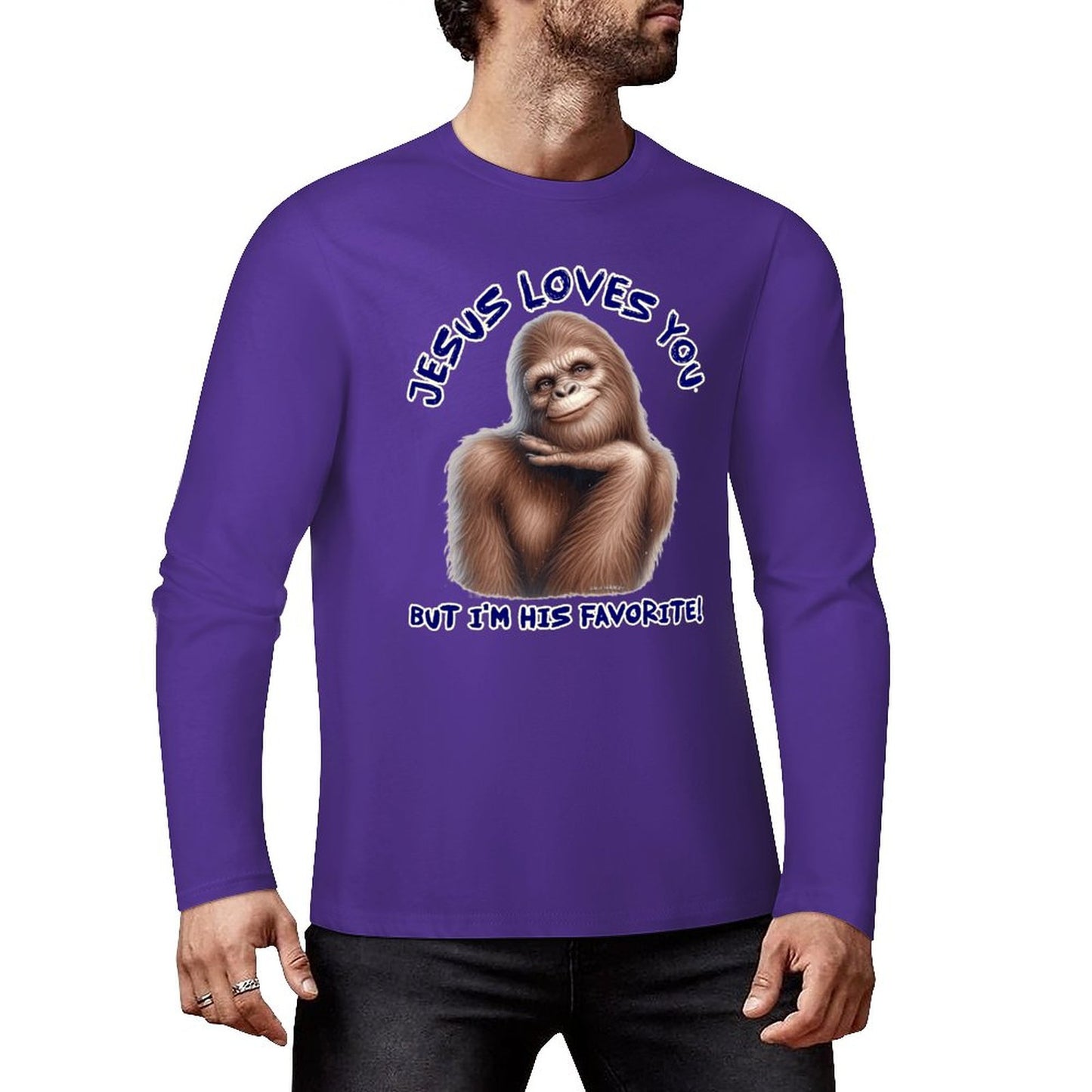 Bigfoot - Sasquatch "Jesus loves you..", Cotton Unisex Long Sleeve T-shirt
