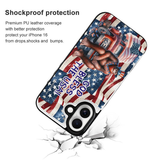 Patriotic Sasquatch / Bigfoot, iPhone 16 Faux Leather Wallet Case