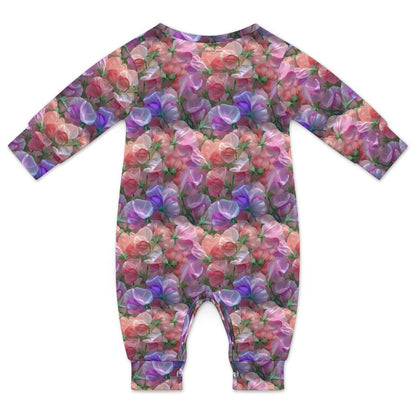10 Flower Designs, Long Sleeve Baby / Toddler Romper, Faux Cotton