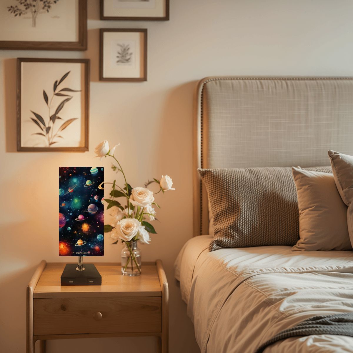 12 Galaxy / Outer Space, Square Table Lamp with USB Ports, Charger