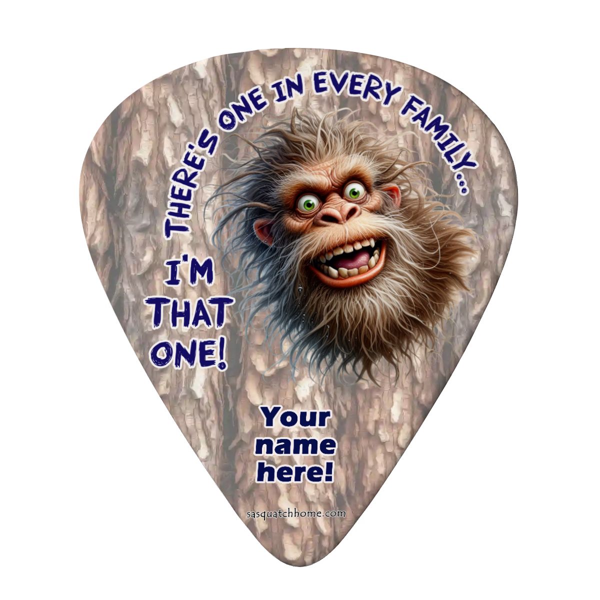 6 Guitar Picks with Keychain Snap Pick Wallet- Bigfoot Sasquatch, "There's One"  – 3 Thicknesses