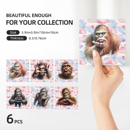 Bigfoot / Sasquatch Love, 6 Ceramic Coasters w metal stand