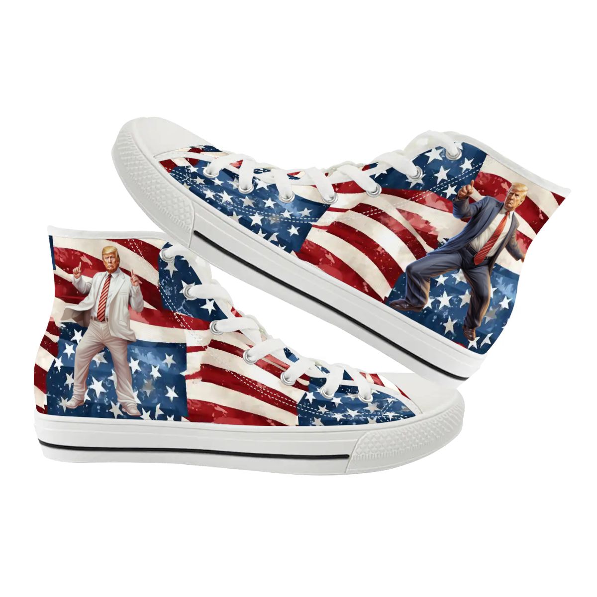 Donald Trump Dancing on Flag, Women's High Top Canvas Shoes Customized Tongue