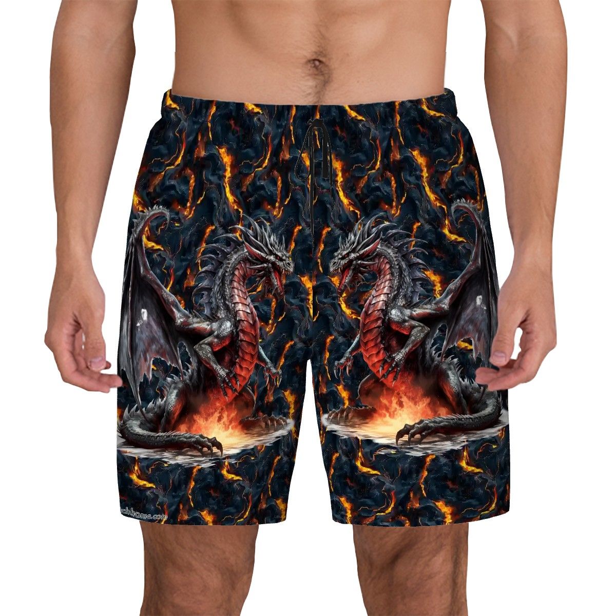 Fire Dragon 2, Men Beach Shorts / Swim trunks with 4 Pockets