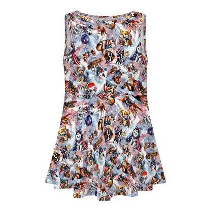 8 Patriotic Designs, Girl’s Sleeveless Dress, Unicorns, Dogs, Cats, Eagles
