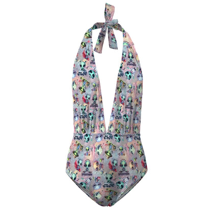 6 Alien Design, Deep V One Piece Women’s Swimsuit