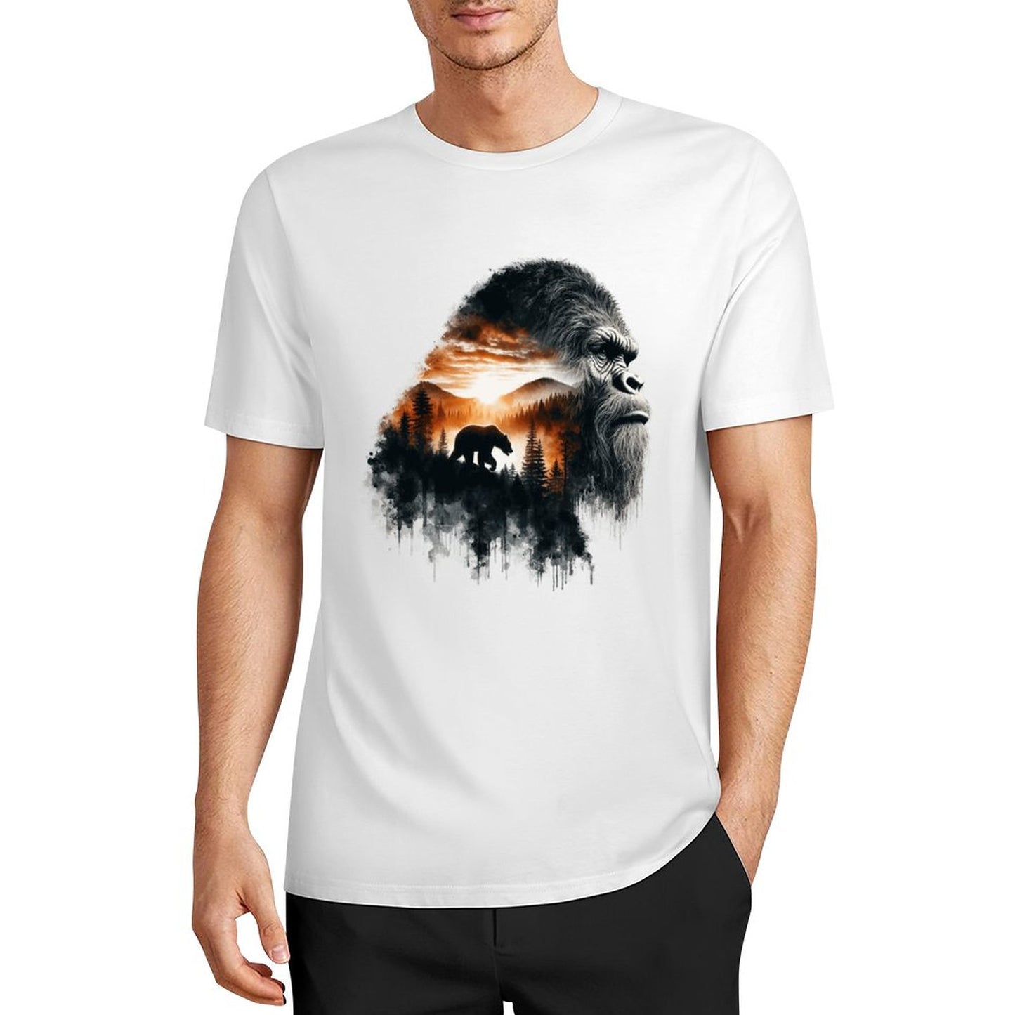 Bigfoot - Sasquatch Scenery Short Sleeve Cotton T-Shirt
