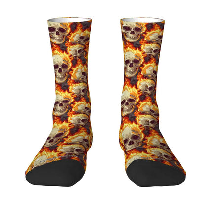 Flaming Skull, Polyester Crew Socks