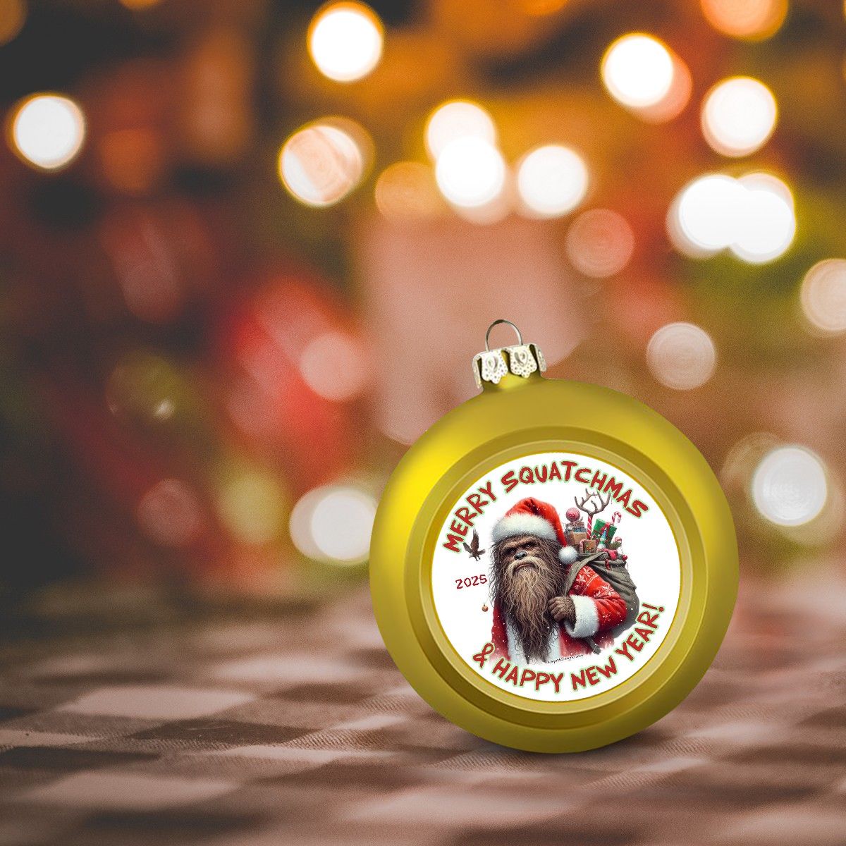 Bigfoot Sasquatch Santa, "Merry Squatchmas..", Christmas Ball Ornaments