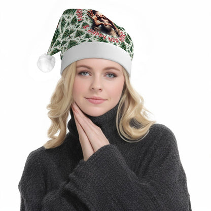 Bigfoot Sasquatch Heart Hands "Merry Christmas..", Adult Plush Santa Hat with Light