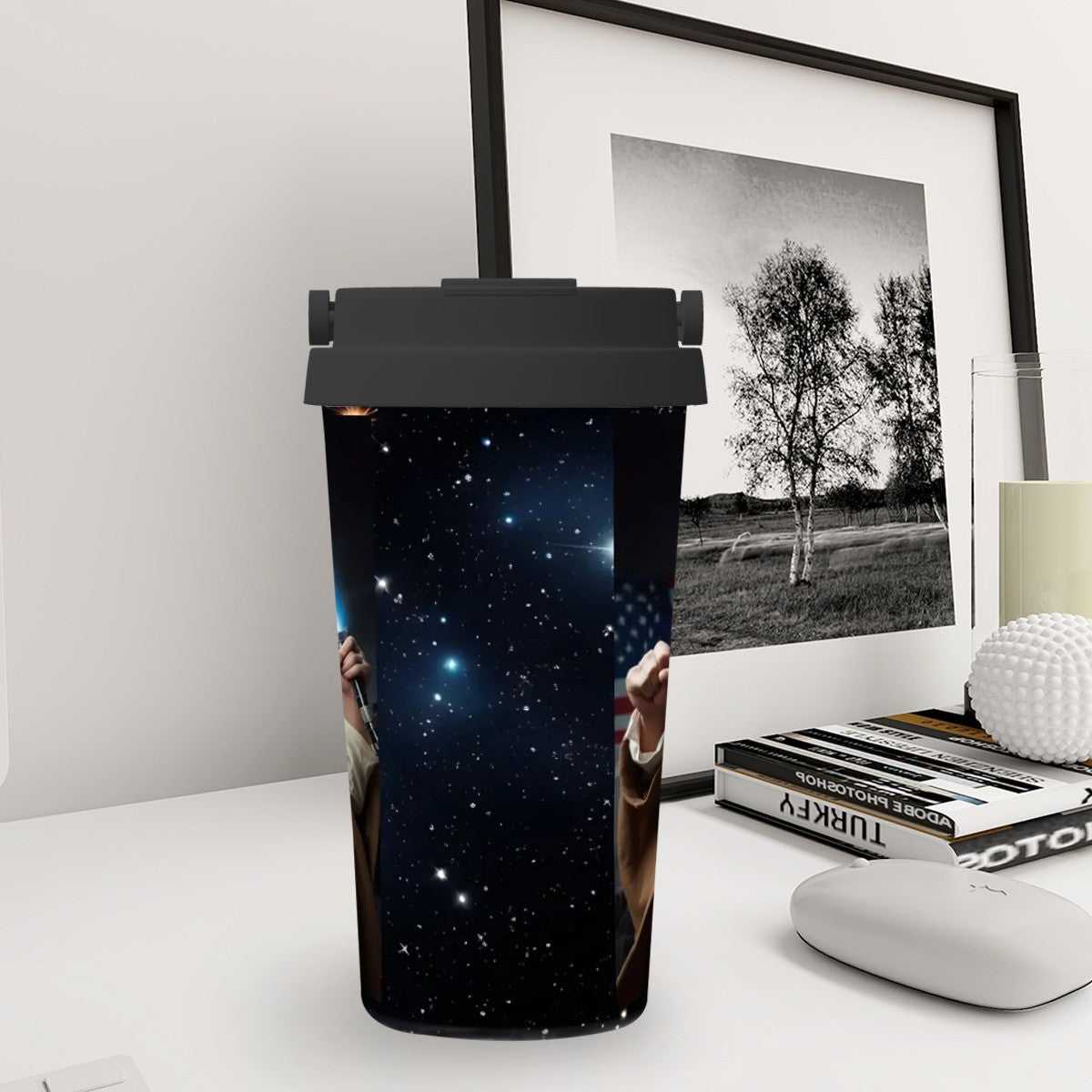 Donald Trump Jedi, 17 oz Insulated Coffee Mug with Lid & Carrying Handle