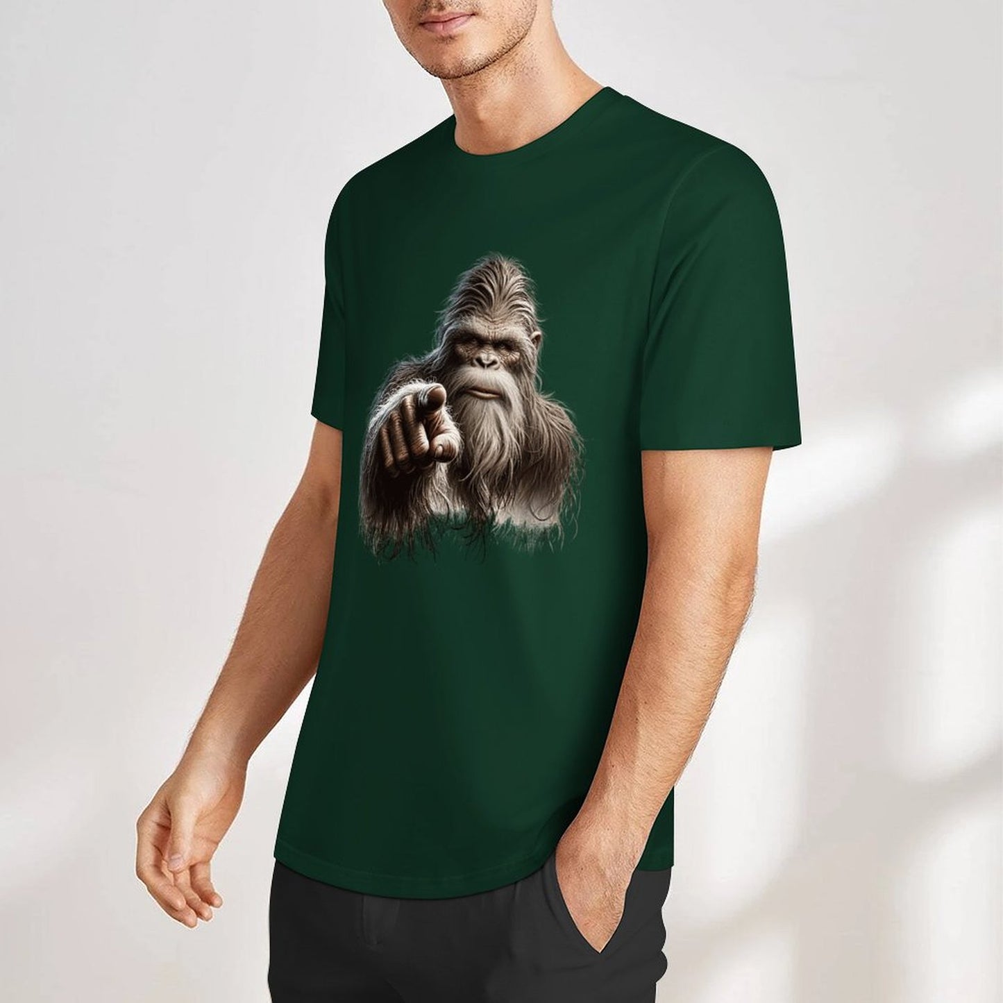 Bigfoot - Sasquatch Pointing Short Sleeve Cotton T-Shirt