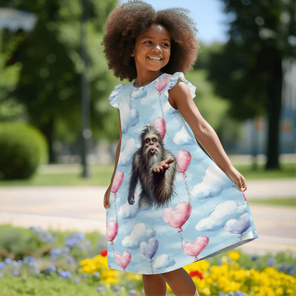 Bigfoot Sasquatch Blow Kiss, Girl's Flutter Sleeve Nightgown