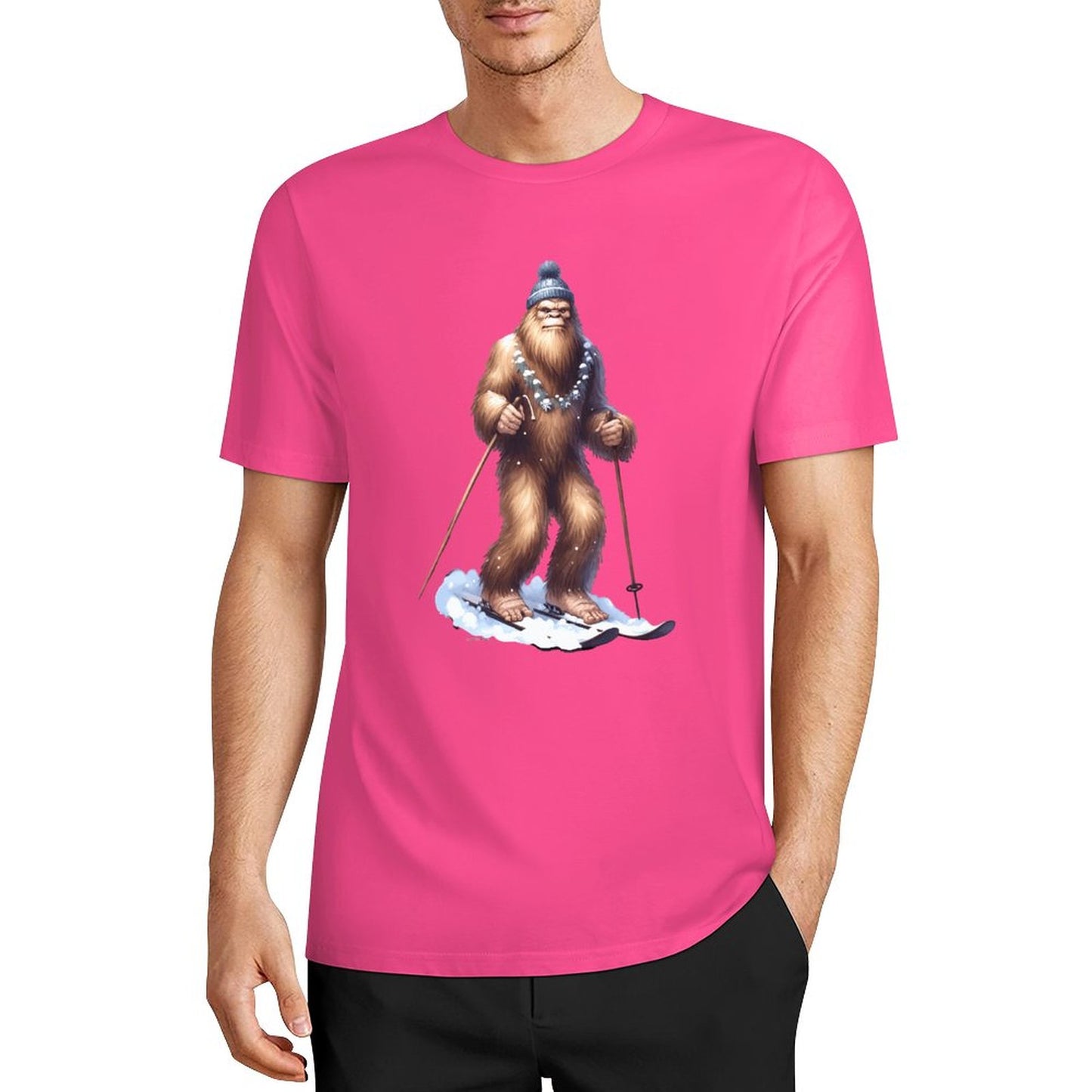 Bigfoot - Sasquatch Snow Skiing Short Sleeve Cotton T-Shirt