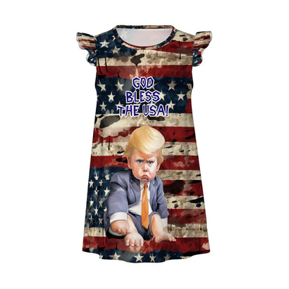 Baby Donald Trump "God bless..", Girl's Flutter Sleeve Nightgown