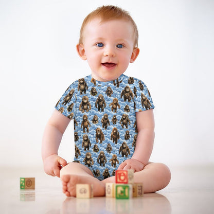 16 Bigfoot / Sasquatch Designs, Faux Cotton Short Sleeve Baby Bodysuit Romper
