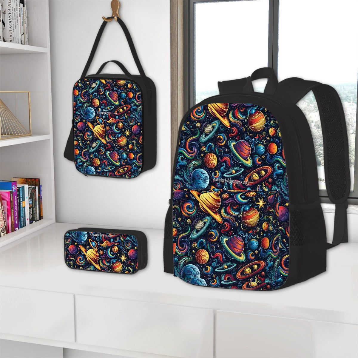12 Galaxy / Outer Space Designs, 3 Piece Bag Set – Oxford Backpack, Lunch Bag, Pencil Pouch