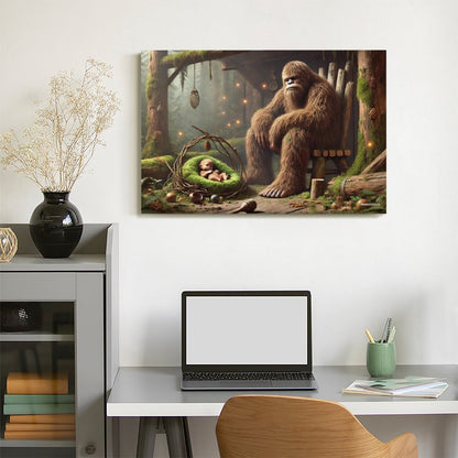 Bigfoot Sasquatch Family Image - Vintage Framed Canvas Art - 2 Sizes – Made in the USA