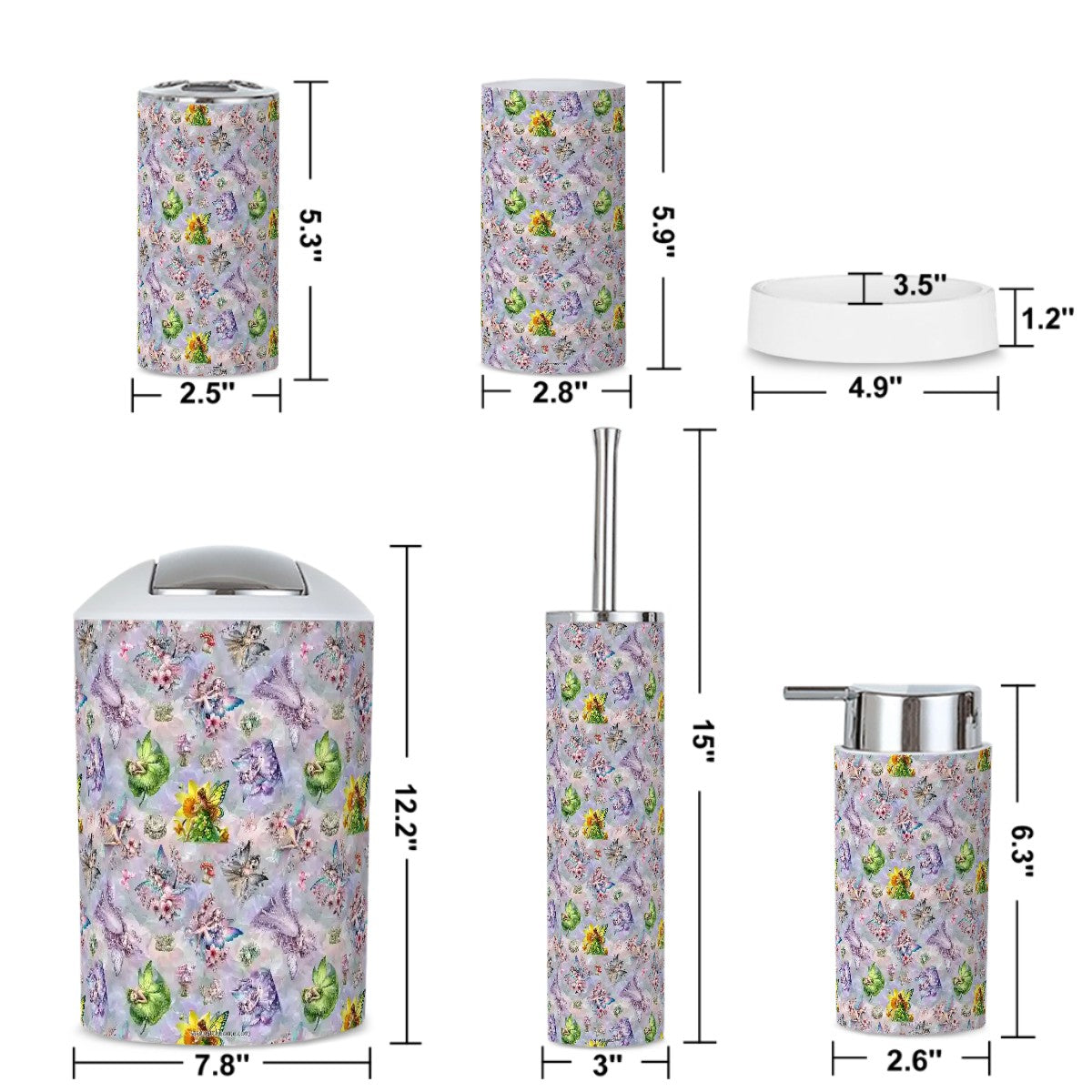 6 Fairy Design, 5 Piece Bathroom Décor Set
