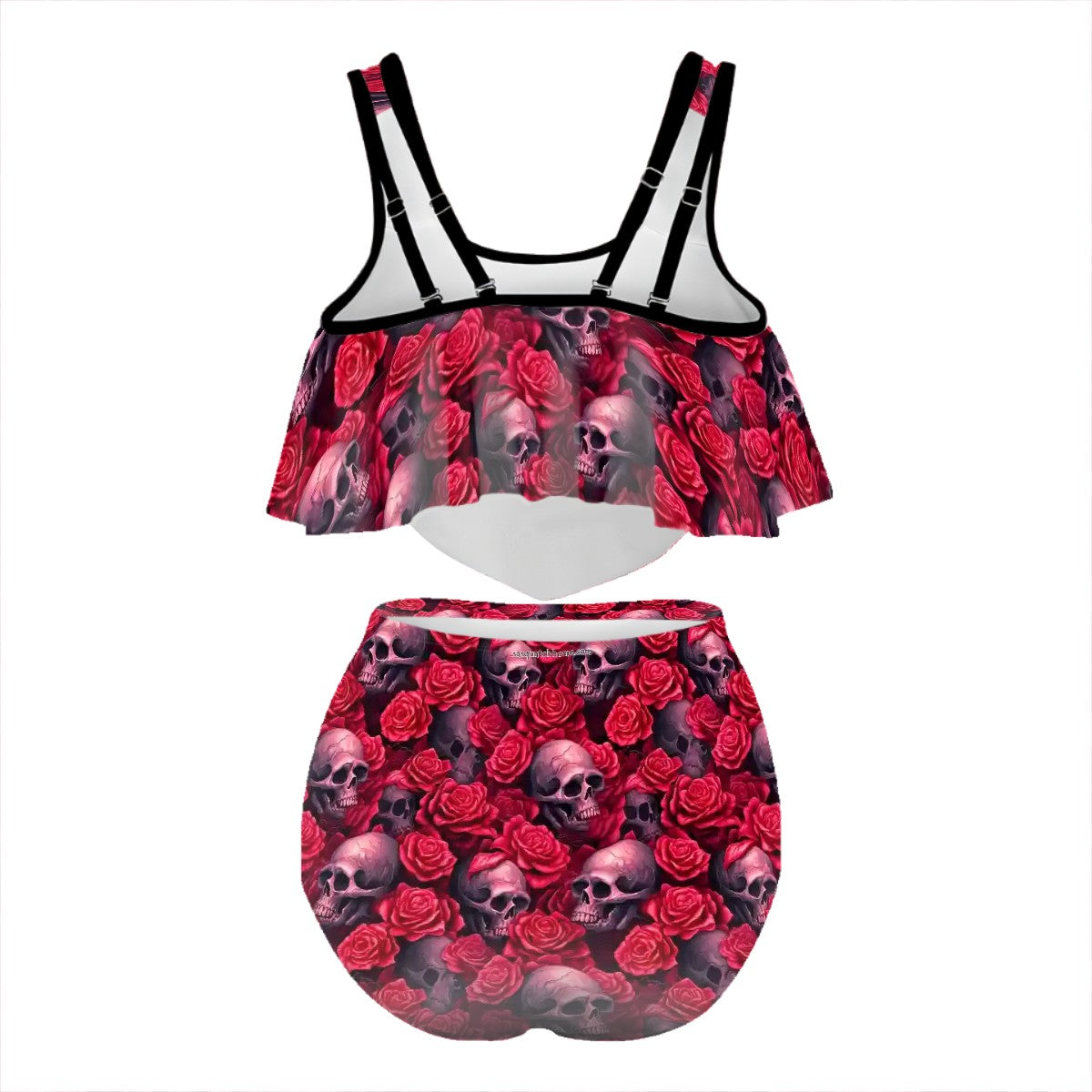 Skulls and Roses, Plus Size Women Bikini Flowy, Ruffle Top Swimsuit