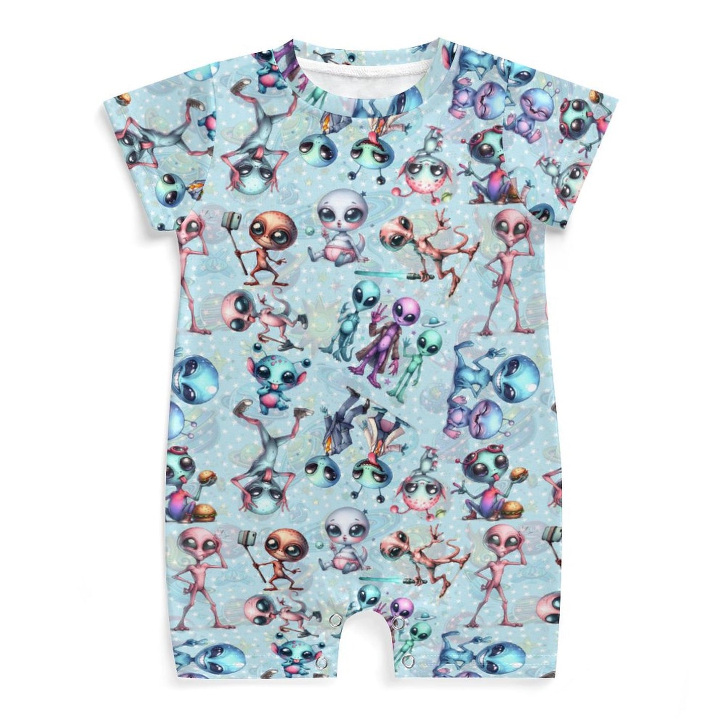 6 Alien Designs, Faux Cotton Short Sleeve Baby Bodysuit Romper
