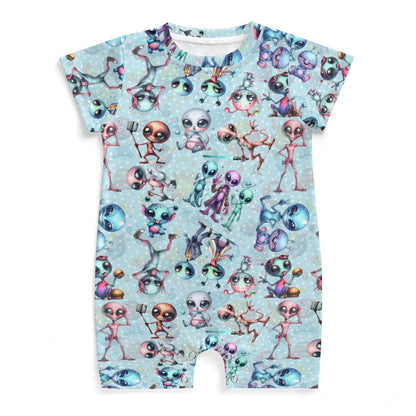 6 Alien Designs, Faux Cotton Short Sleeve Baby Bodysuit Romper