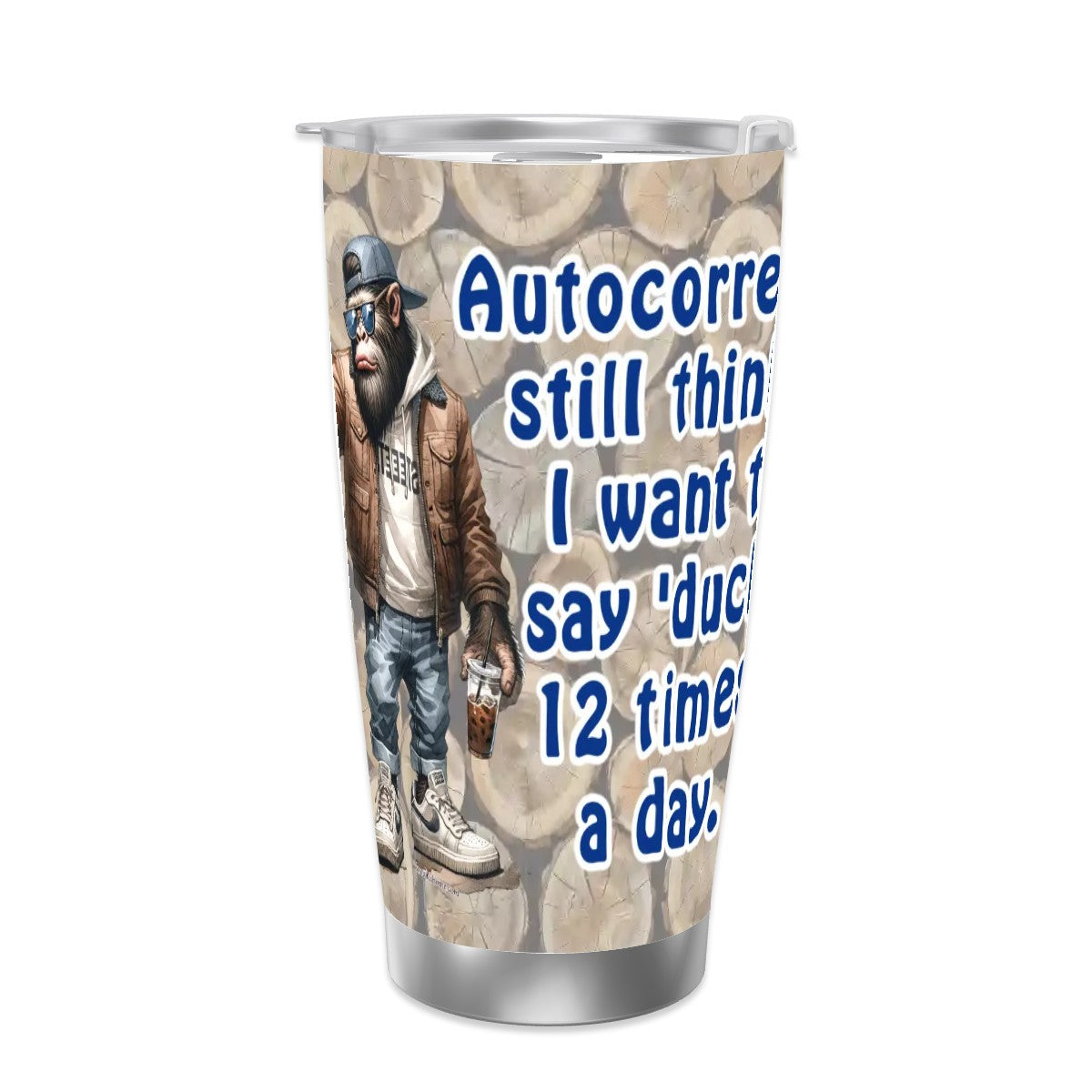 Sasquatch "Autocorrect", Themed 40 oz Travel Coffee Mug with a Straw