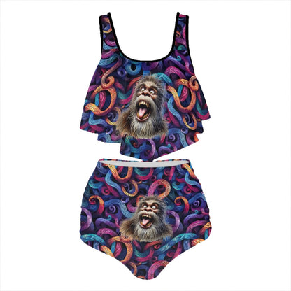 Bigfoot / Sasquatch Face, Plus Size Women Bikini Flowy, Ruffle Top Swimsuit