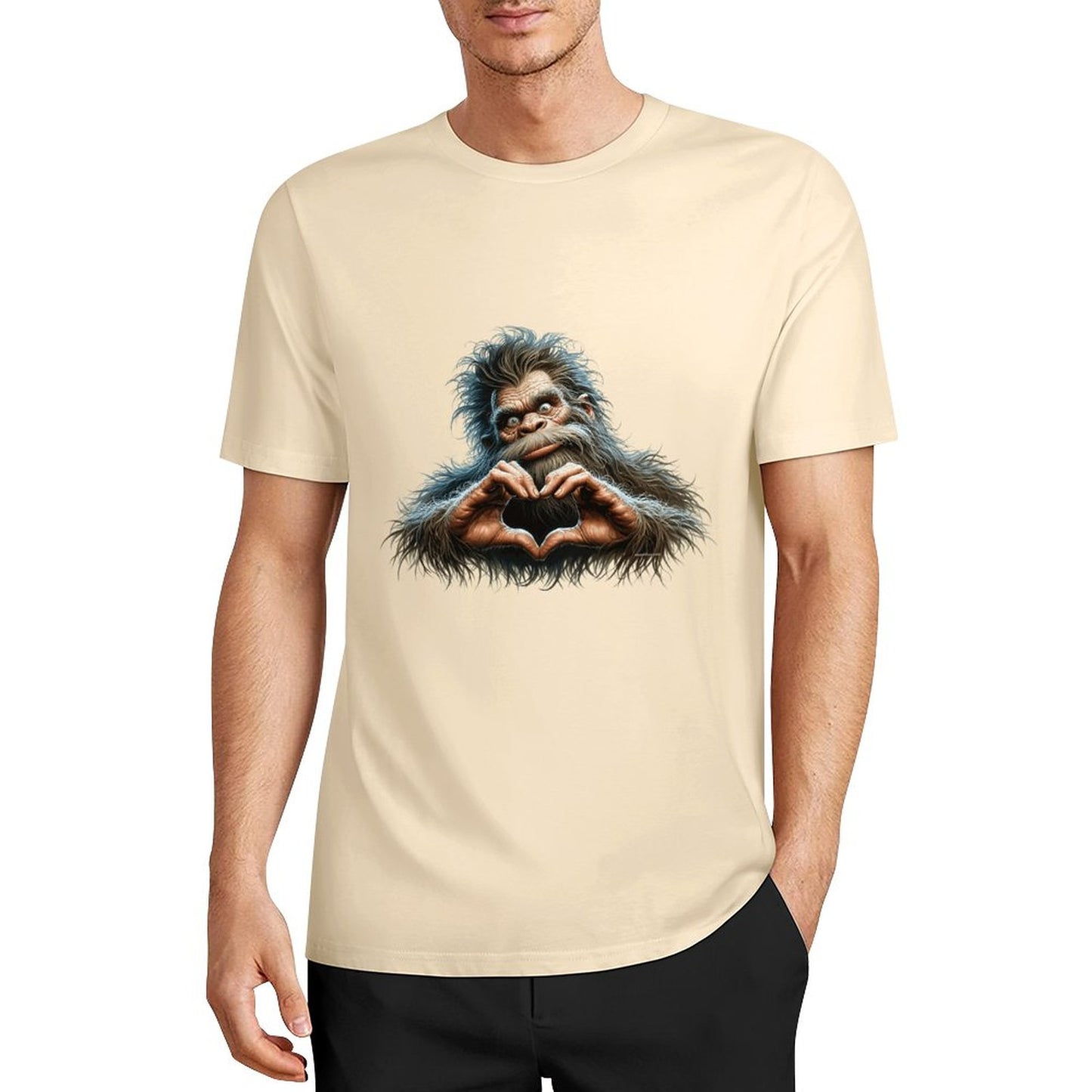 Bigfoot - Sasquatch Heart Hands Short Sleeve Cotton T-Shirt