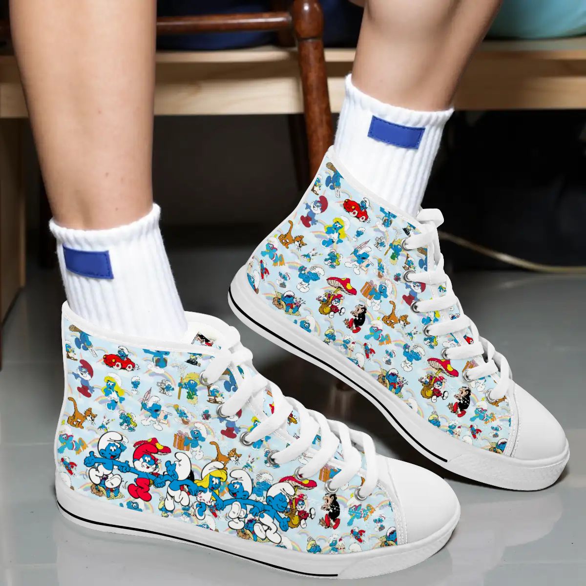 Smurf Design, Women's High Top Canvas Shoes